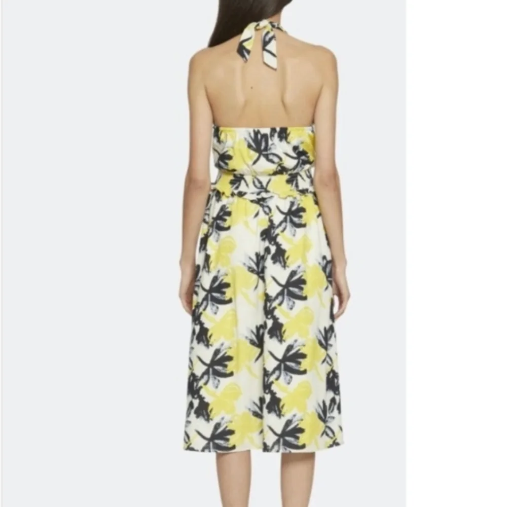Walter Baker Yellow and Black Floral Halter Top Midi Dress Size Medium - Picture 4 of 10